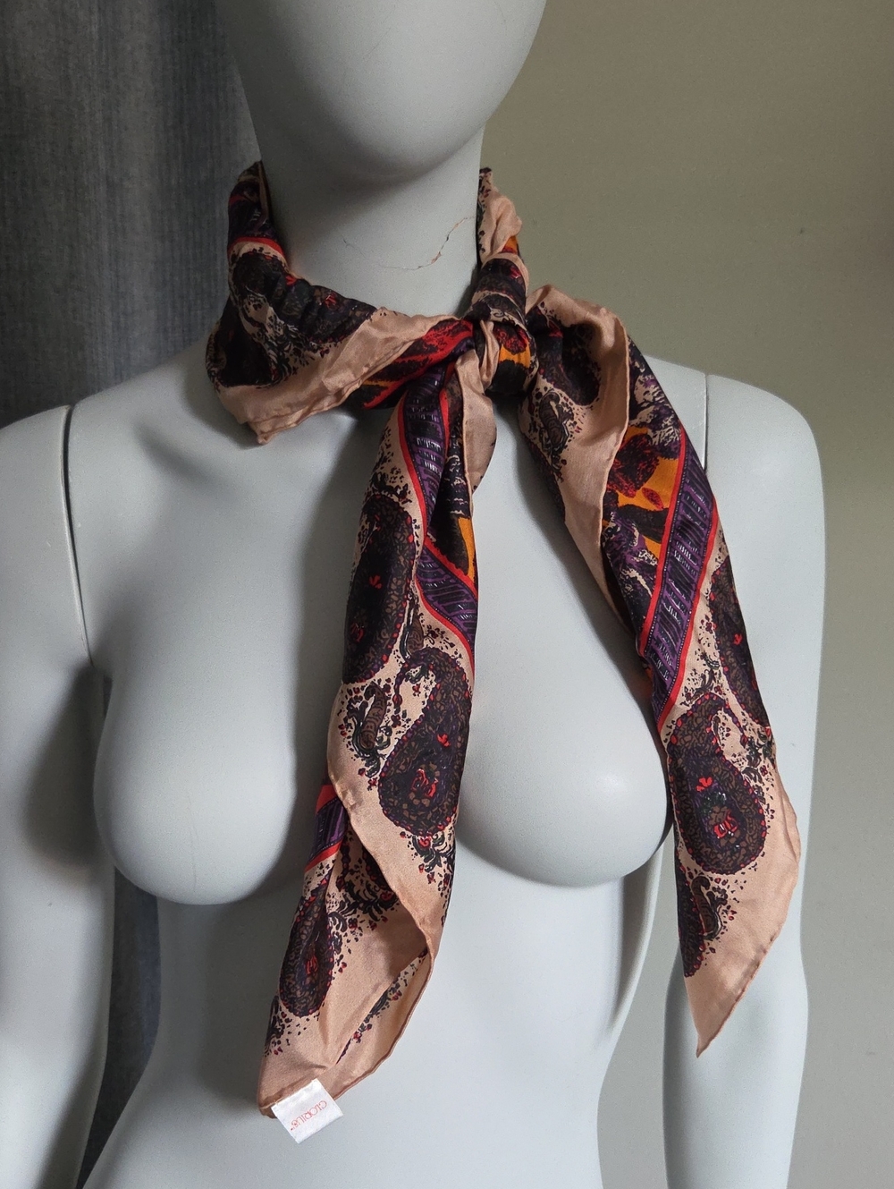 Vintage 100% Silk Floral & Paisley Square Neck Scarf